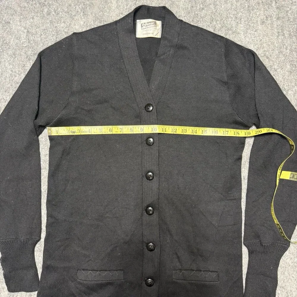 Vintage 50s 60s Coleman Black Worsted Wool Letterman Cardigan Sweater Small
